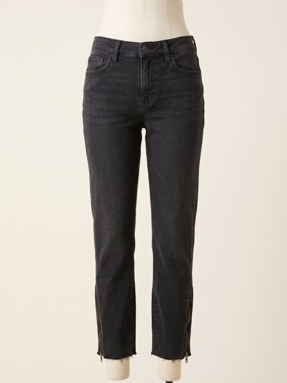 Pistola Washed Black Ankle Zip Raw Hem Skinny Straight Jeans 27 Moto Crop
